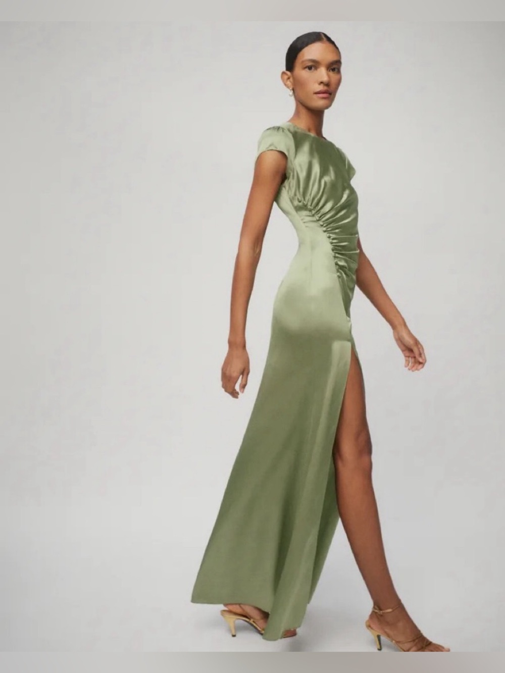 Reformation Army Green Maxi Dress with Slit and Buttons
